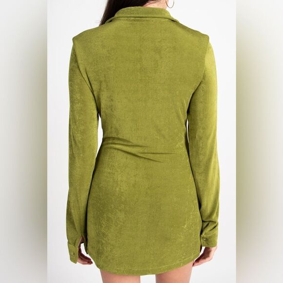 With Jean Andy Mini Green Shirt Dress Long Sleeve Size XS - Picture 10 of 15